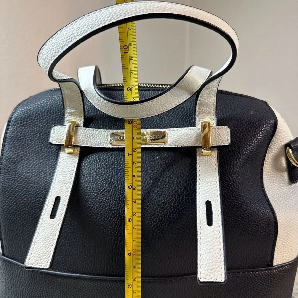 Adrienne Vittadini Black White Colorblock Collection Barrel Bag